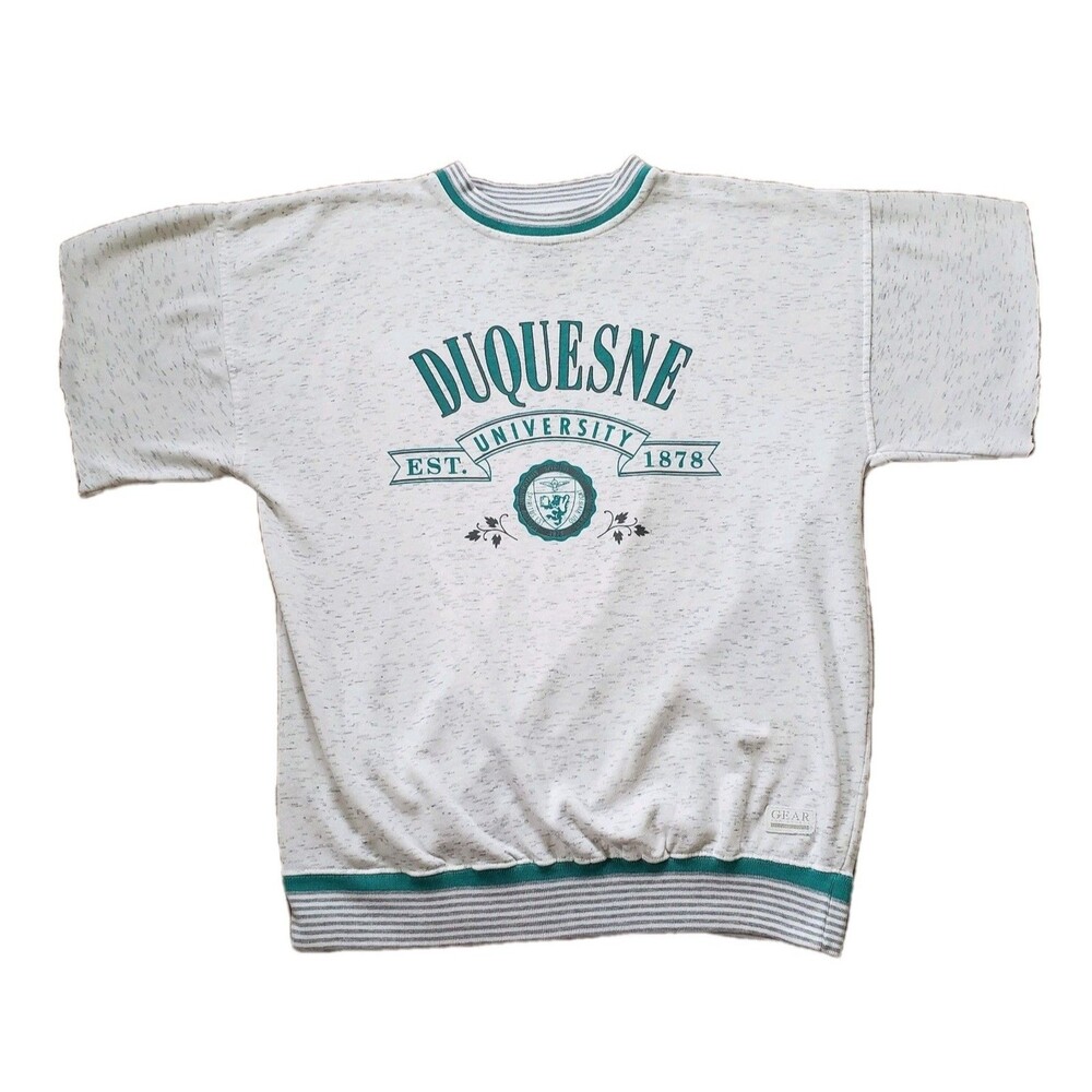 Vintage 80s Duquesne University Sz XL Mens Short Sleeve Cut Sweatshirt Speckle